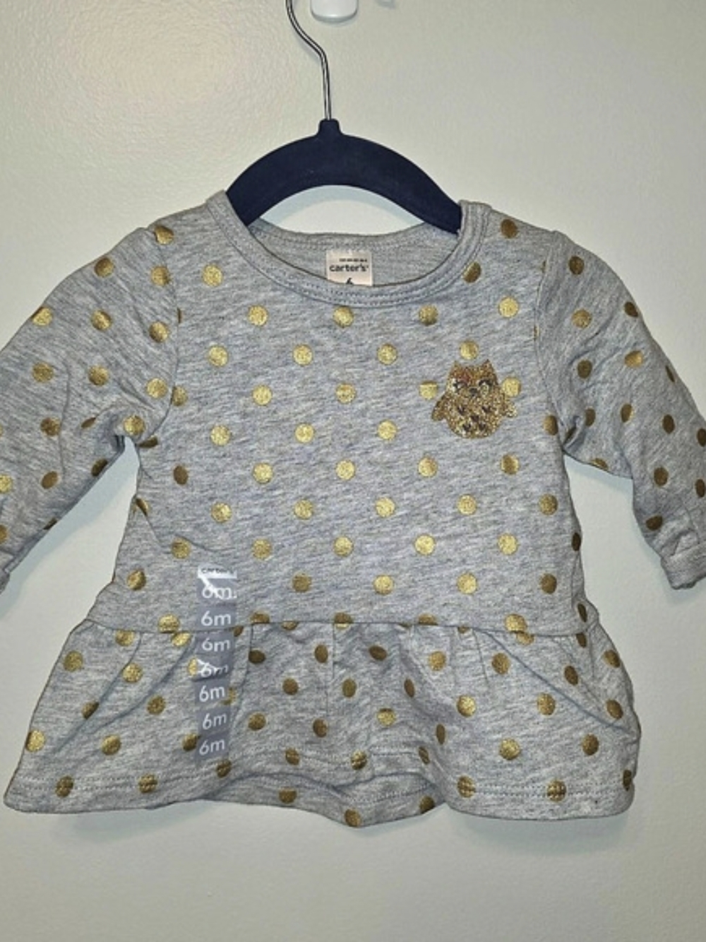 Carter's Gold Metallic Polka-Dot Owl Peplum Top Baby 6M
